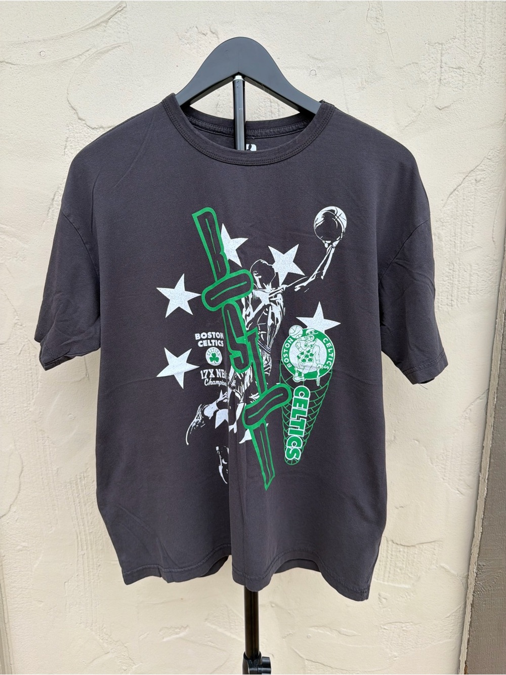 NBA Black Graphic Tee with Green & White Celtics Design